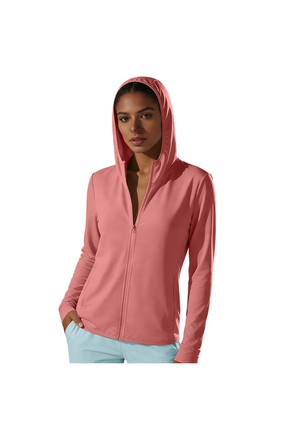 Womens Plus Size Lightweight Hooded Zip-up Jacket,Casual Outdoor Windbreaker for Spring & Summer