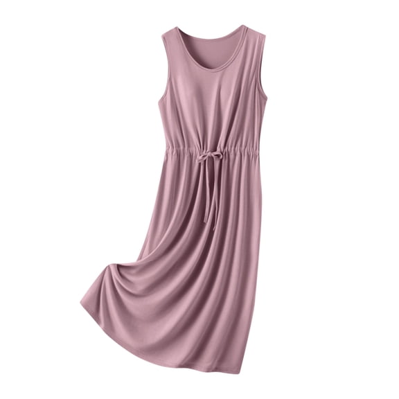 Womens Plus Size Lightweight Nightgowns New Womens Sleeveless Nightdress Loose and Comfy Drawstring Sleepdress with Chest Pad Homewear Pajama Nightgowns Purple L