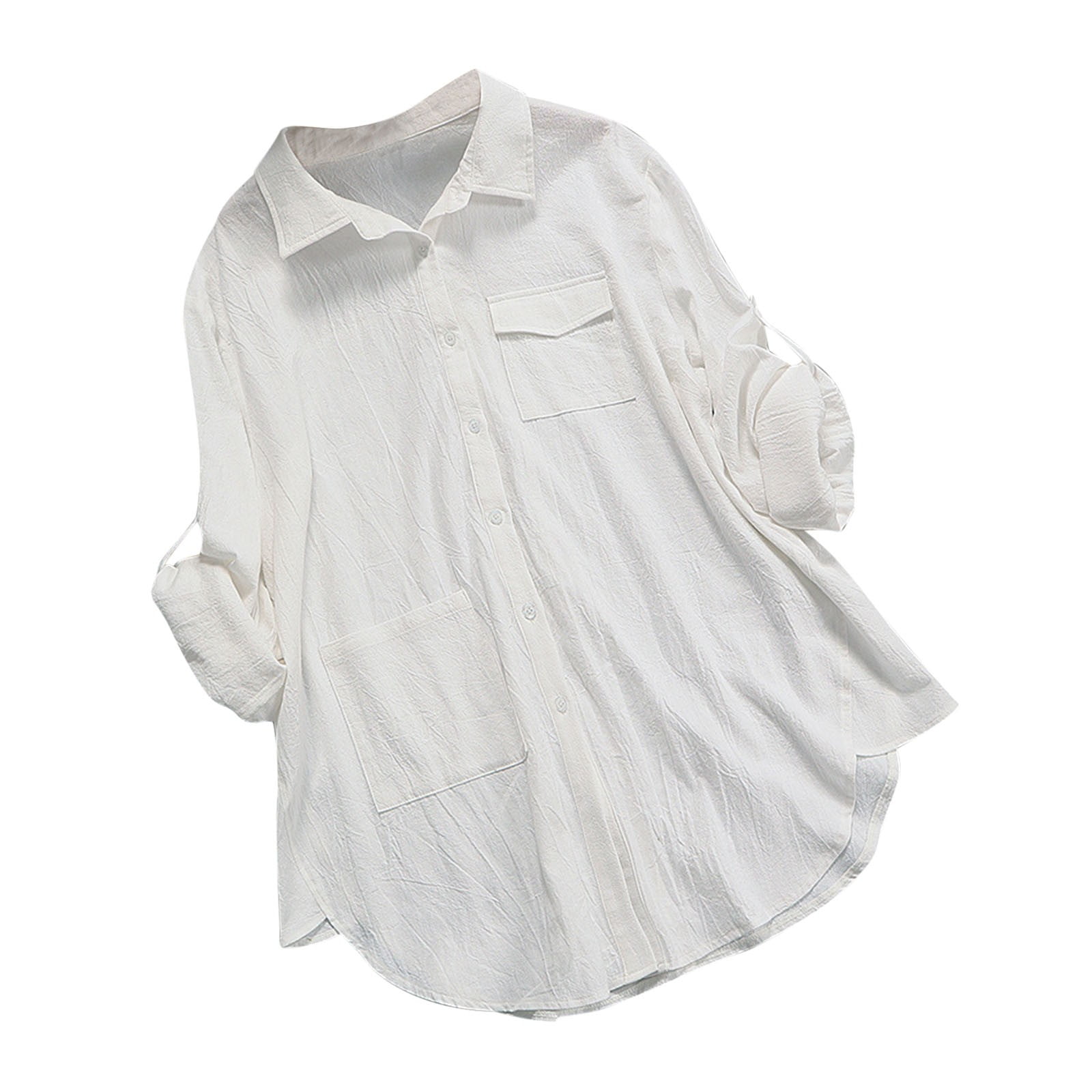 Womens Plus Size Linen Button Down Shirts Long Sleeve Cotton Casual ...