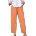 thumbnail image 1 of Womens Plus Size Linen Cropped Pants Summer Solid Beach Pant Loose Casual Straight Leg Elastic Waist Trousers, 1 of 7