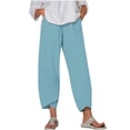 thumbnail image 1 of Womens Plus Size Linen Pants with Pockets High Waist Comfy White Summer Crop Pants Lightweight Casual Loose Trousers (2XL, Light Blue 01), 1 of 5
