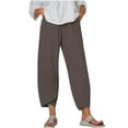thumbnail image 1 of Womens Plus Size Linen Pants with Pockets High Waist Comfy White Summer Crop Pants Lightweight Casual Loose Trousers (4XL, Brown 02), 1 of 5