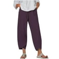 thumbnail image 1 of Womens Plus Size Linen Pants with Pockets High Waist Comfy White Summer Crop Pants Lightweight Casual Loose Trousers (5XL, Purple 03), 1 of 5