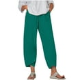 thumbnail image 1 of Womens Plus Size Linen Pants with Pockets High Waist Comfy White Summer Crop Pants Lightweight Casual Loose Trousers (S, Blue 05), 1 of 5