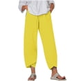 thumbnail image 1 of Womens Plus Size Linen Pants with Pockets High Waist Comfy White Summer Crop Pants Lightweight Casual Loose Trousers (XL, Yellow 02), 1 of 5