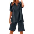 thumbnail image 1 of Womens Plus Size Linen Shorts Sets - 2 Piece Summer Outfits - Ladies Casual Button V-Neck Short Sleeve Shirts Tops and Elastic Waist Drawstring Bermuda Shorts Pants Sets, 1 of 4