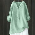 thumbnail image 1 of Womens Plus Size Linen Tunic Tops with Buttons Long Sleeve V Neck Pullover Casual T Shirts Loose Fall Spring Clothes (XL, Green), 1 of 6