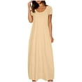 thumbnail image 1 of Womens Plus Size Long Dresses Crew Neck Plain Maxi Dresses Short Sleeve Casual Nightgowns Loose Sundresses Khaki, 5XL, 1 of 5