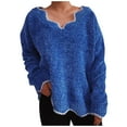 thumbnail image 1 of Womens Plus Size Long Sleeve Sweaters V Neck Casual Loose Fit Knit Fall Winter Solid Color Pullover Sweater Tunic Tops,Blue,M, 1 of 5