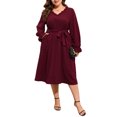 thumbnail image 1 of Womens Plus Size Long Sleeve Swiss Dot Boho Dress Empire Waist Ruffle Flowy A Line Midi Dress, 1 of 5