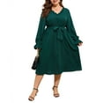 thumbnail image 1 of Womens Plus Size Long Sleeve Swiss Dot Boho Dress Empire Waist Ruffle Flowy A Line Midi Dress, 1 of 5