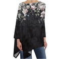 thumbnail image 1 of Womens Plus Size Long Sleeve Tops Boat Neck Vintage Floral Printed Pullover Casual Loose-Fit Irregular Hem T-Shirts Blouse, 1 of 1