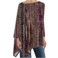 thumbnail image 1 of Womens Plus Size Long Sleeve Tops Boat Neck Vintage Floral Printed Pullover Casual Loose-Fit Irregular Hem T-Shirts Blouse, 1 of 5
