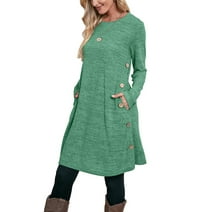 Womens Plus Size Long Sleeve Tunic Dress with Pockets Casual Side Button Shirt Dress for Women