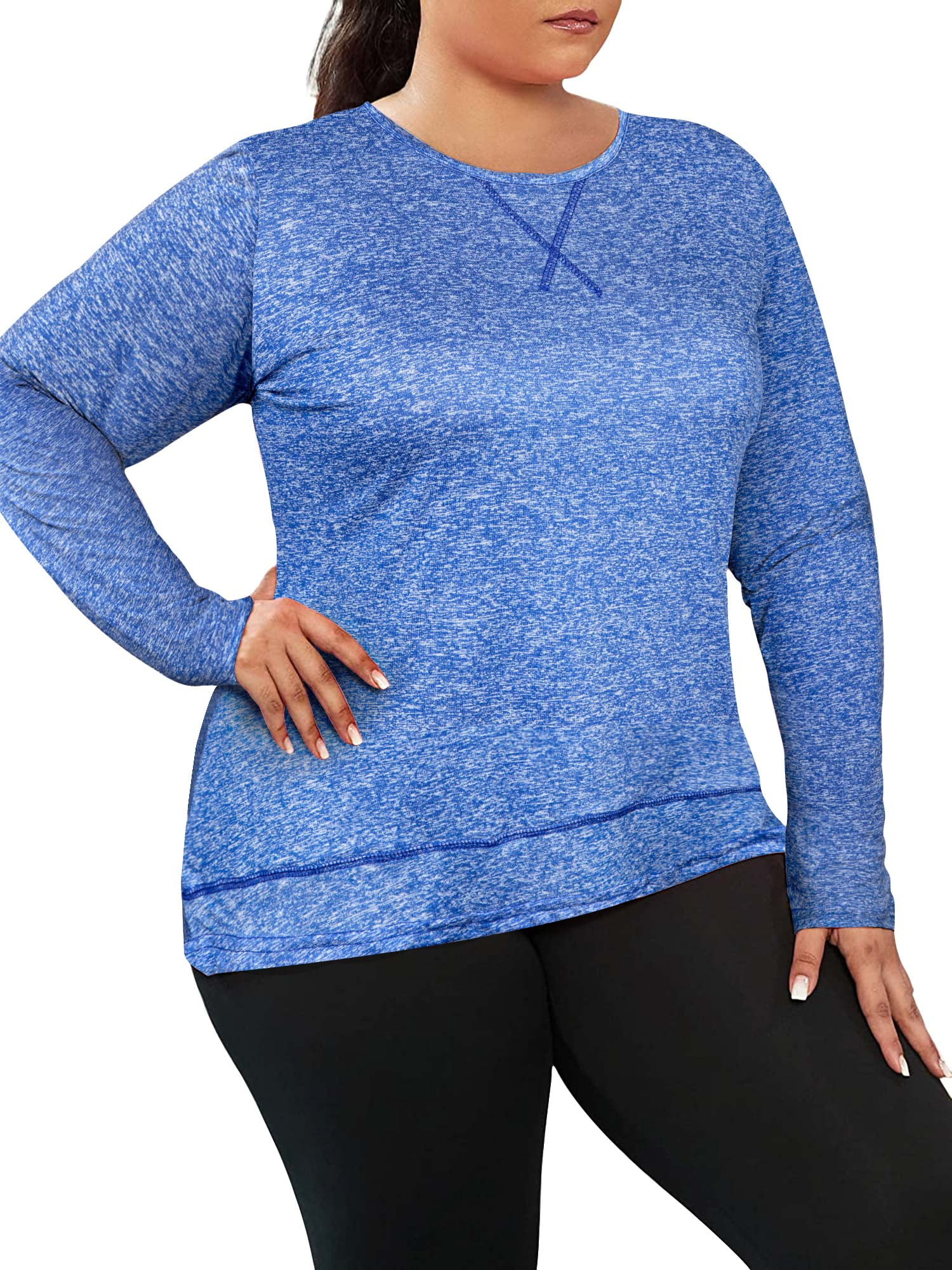 Womens Plus Size Long Sleeve Workout Tops Athletic Quick Dry Running Shirts  