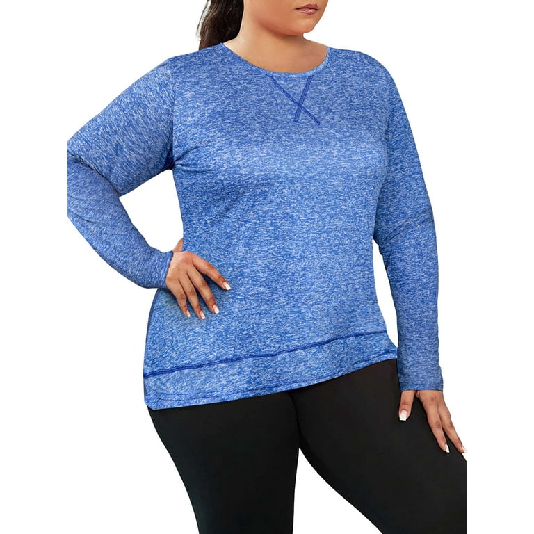Womens Plus Size Long Sleeve Workout Tops Athletic Quick Dry Running Shirts
