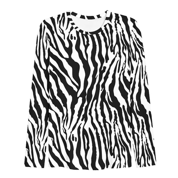 Womens Plus Size Long Slevee T Shirts Trendy Zebra Printed Tops Loose Fit Causal Crew Neck Tees