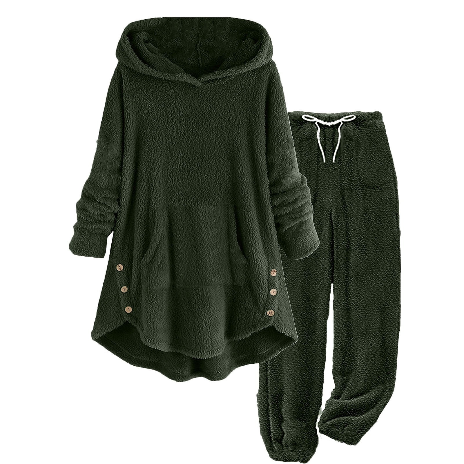 Womens Plus Size Lounge Sets Warm Fleece Sherpa Hoodies and Pants 2PC Fall Winter Outfits Loose Thermal Fuzzy Loungewear