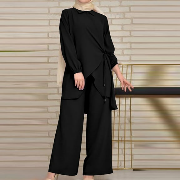 Womens Plus Size Loungewear Sets S-5X Casual Long Sleeve Shirts Wide Leg Pants 2 Piece Loose Solid Comfort Going Out Pant Suits Outfits