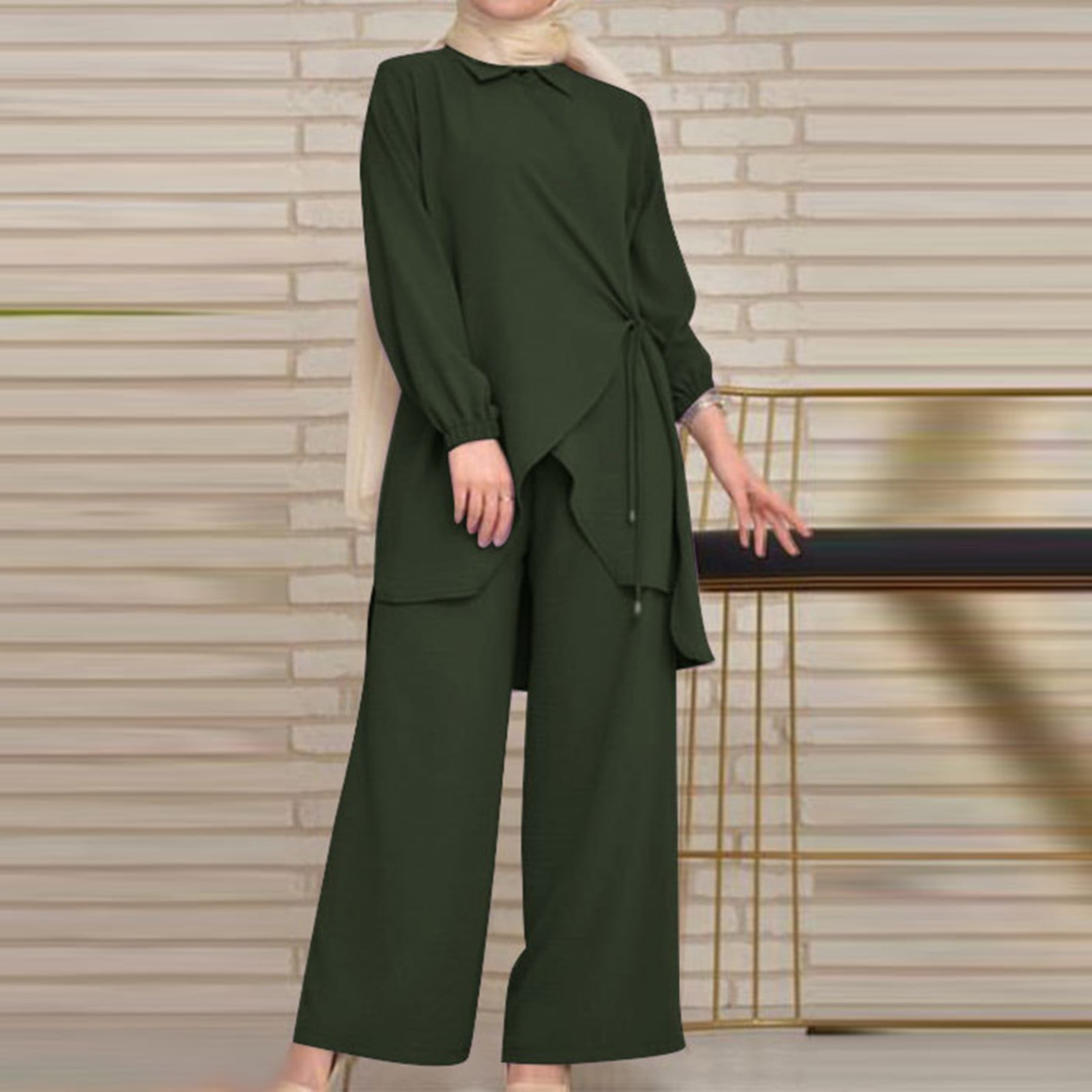 Womens Plus Size Loungewear Sets S-5X Casual Long Sleeve Shirts Wide Leg Pants 2 Piece Loose Solid Comfort Going Out Pant Suits Outfits
