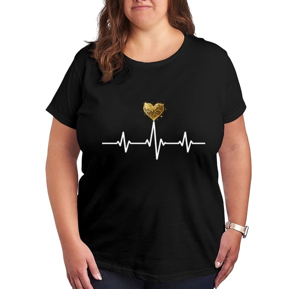 Womens Plus Size Love Electrocardiogram Graphic Tees T-Shirts Trendy Tshirt Casual Short Sleeve Oversized Tops
