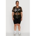 thumbnail image 1 of Womens Plus Size Lurex Fishnet Boss Graphic Baseball Tee, 1 of 5