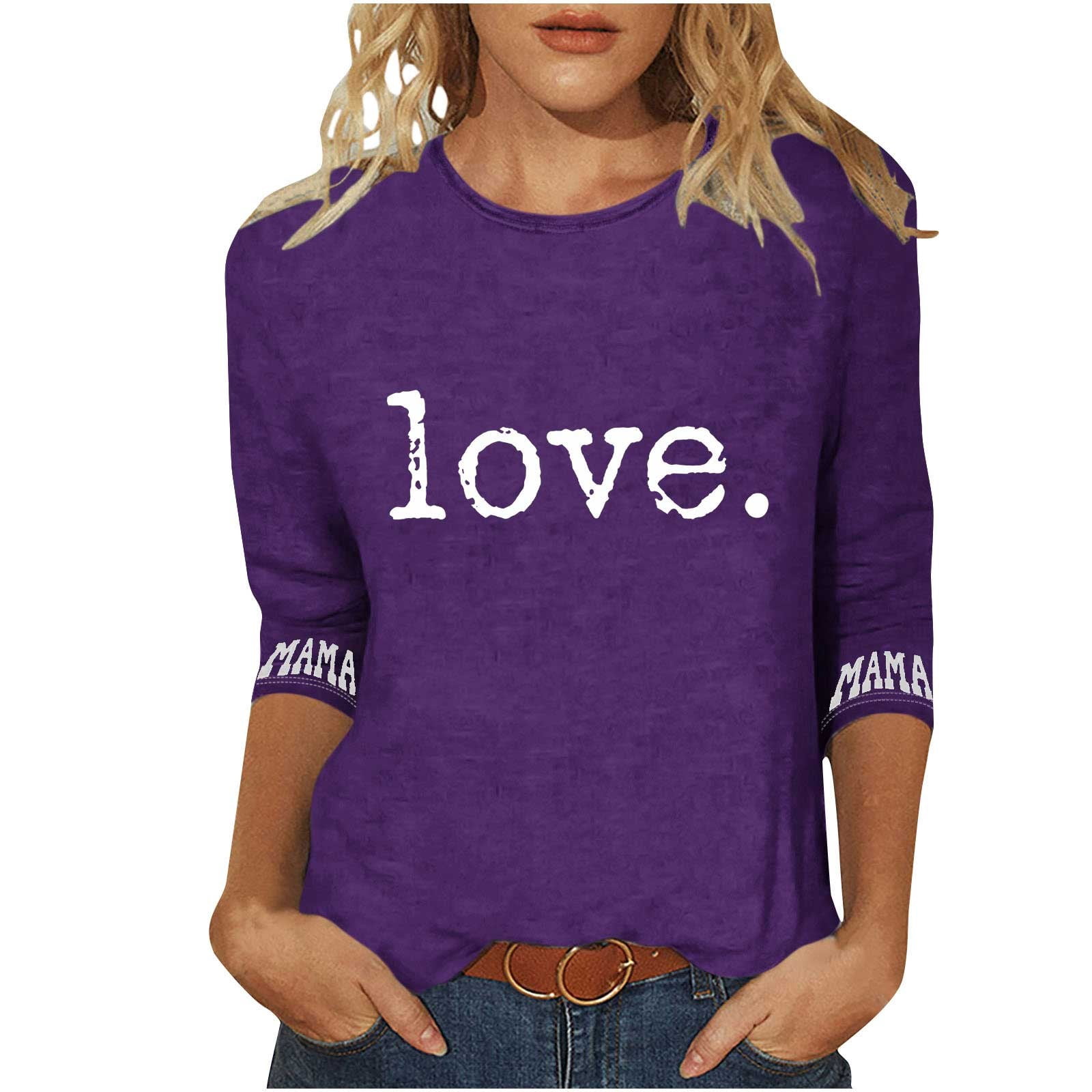 Womens Plus Size Mama Shirt Valentines Love 3/4 Sleeve Graphic