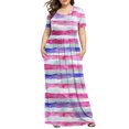 thumbnail image 1 of Womens Plus Size Maxi Floral Dress with Pockets Crewneck Short Sleeve T Shirt Dress Pleated Cotton Summer Dress (4XL, Purple 01), 1 of 6