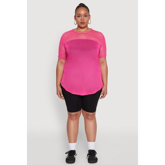 Womens Plus Size Mesh Crew Neck Tunic Top