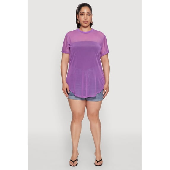Womens Plus Size Mesh Crew Neck Tunic Top