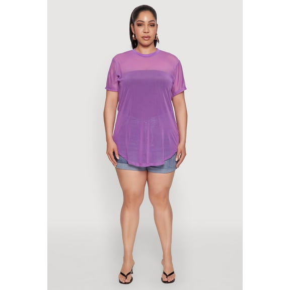 Womens Plus Size Mesh Crew Neck Tunic Top
