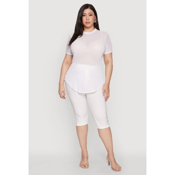 Womens Plus Size Mesh Crew Neck Tunic Top