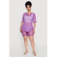 thumbnail image 1 of Womens Plus Size Mesh High Waisted Bike Shorts with Varsity Stripe Details, 1 of 4