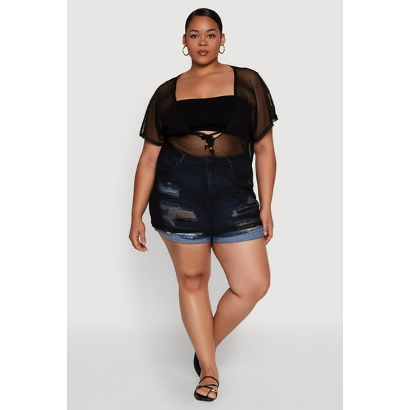 Womens Plus Size Mesh Tie Front Cover Up