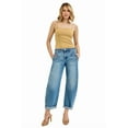 thumbnail image 1 of Womens Plus Size Mid Rise Barrel Jeans Rolled Cuff Relaxed Fit Washed Denim With Pockets For Everyday Comfort Wear, 1 of 7