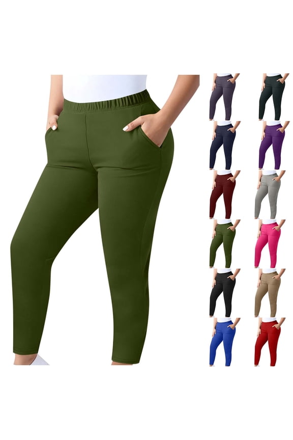 Womens Plus Size Mid Waisted Yoga Pants, Tummy Control Bootcut Dress Pants, Soft Stretch Solid Work Leggings, Casual Lounge Athletic | TruBelle,Black 2XL