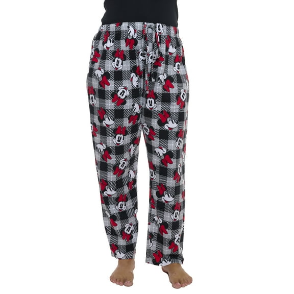 Womens Plus Size Minnie Mouse Pajama Pants Plaid Red Black Disney