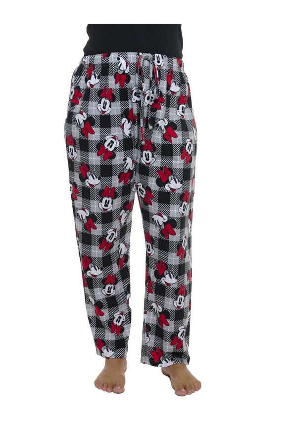 Womens Plus Size Minnie Mouse Pajama Pants Plaid Red Black Disney