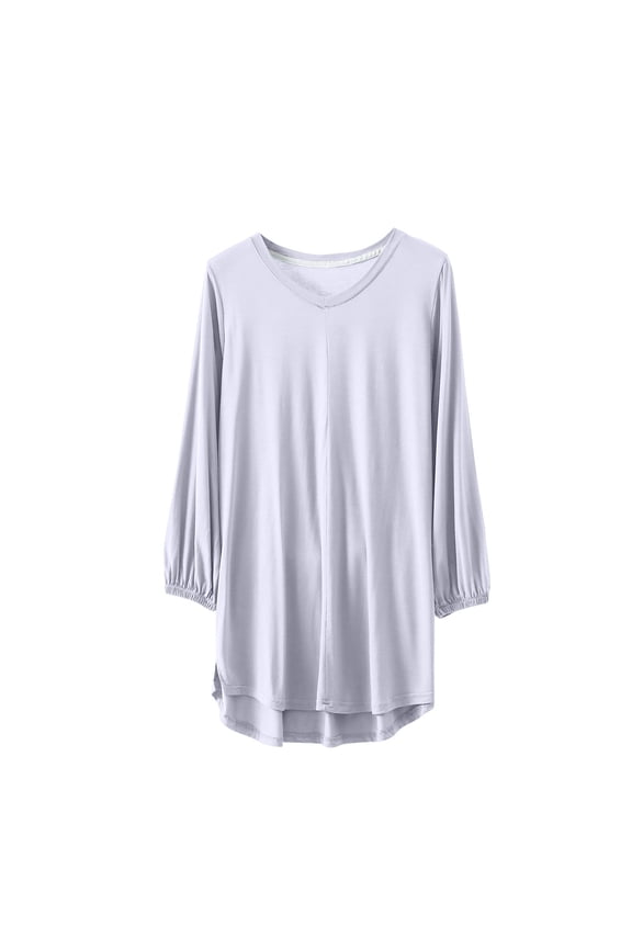 Womens Plus Size Modal Shirts 3/4 Sleeve V Neck Pleated Tops Long Casual Loose Fit Lounge Tops