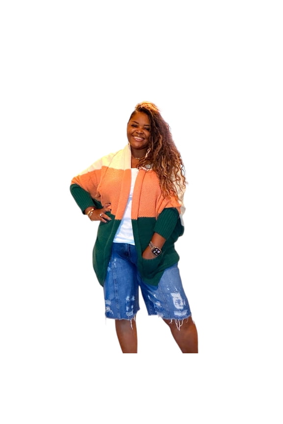 Womens Plus Size Multicolored Dolmain Sweater