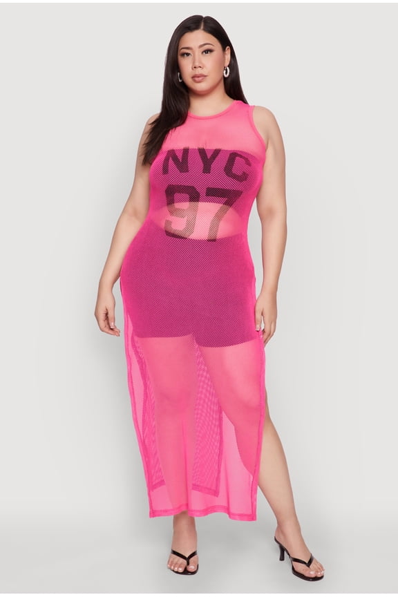 Womens Plus Size NYC 97 Fishnet Maxi Top