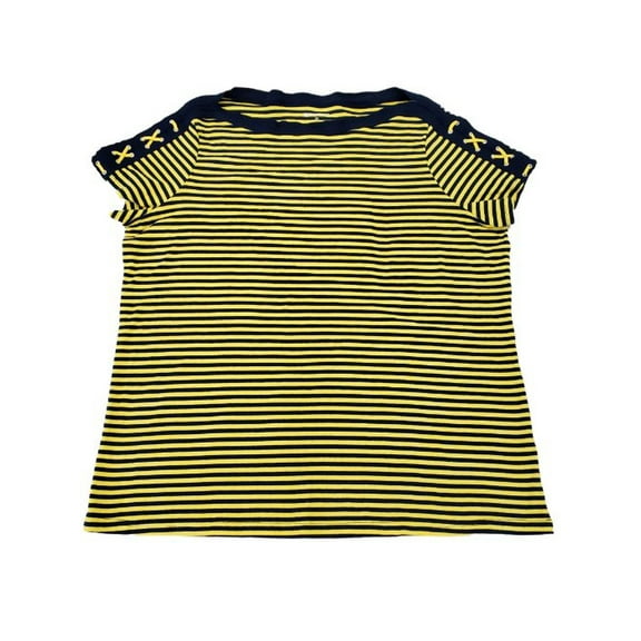 Womens Plus Size Navy Blue & Yellow Striped Short Sleeve Shirt Top T-shirt 1X