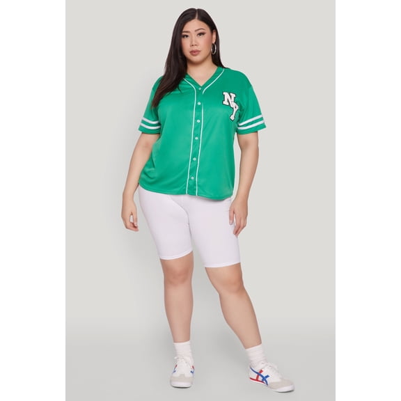Womens Plus Size New York Patch Baseball Jersey