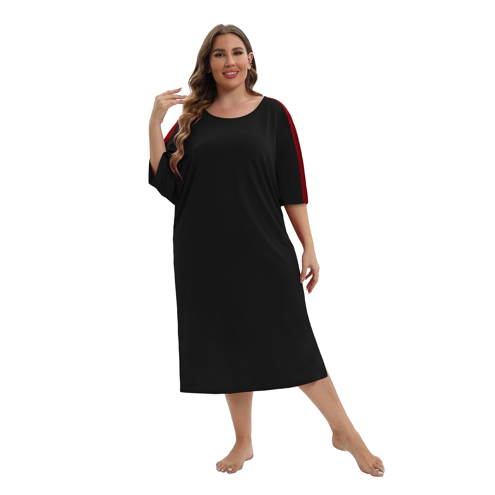 Womens Plus Size Nightgown Oversized Sleepwear Half Sleeve Nightshirt ...