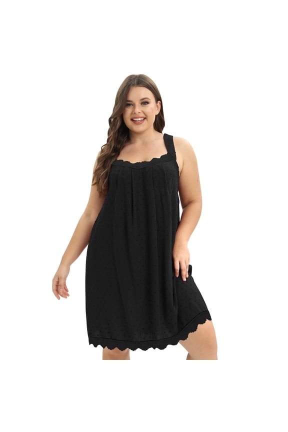 Womens Plus Size Nightgown Sleeveless Sleepwear Sleep Tank Suspenders Wide Strap Sleep Shirt Pleated Sleepshirts Slip Night Dress Lace Lounge Sleepwear Dress,XL-4XL