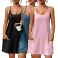 thumbnail image 1 of Womens Plus Size Nightgown Sleeveless Sleepwears Adjustable Strap Lounge Dress with Pockets,  Light pink XL, 1 of 9