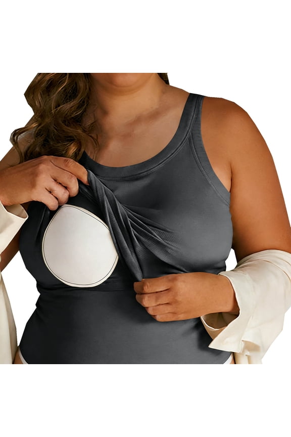 Womens Plus Size Nursing & Post Surgery Tank Top, Lounge Sleep Camisole with Hidden Pocket, Dark Gray,Size 3XL