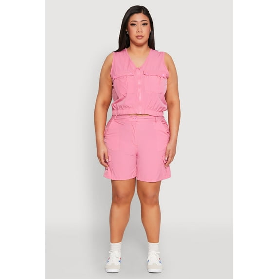 Womens Plus Size Nylon Cargo Shorts