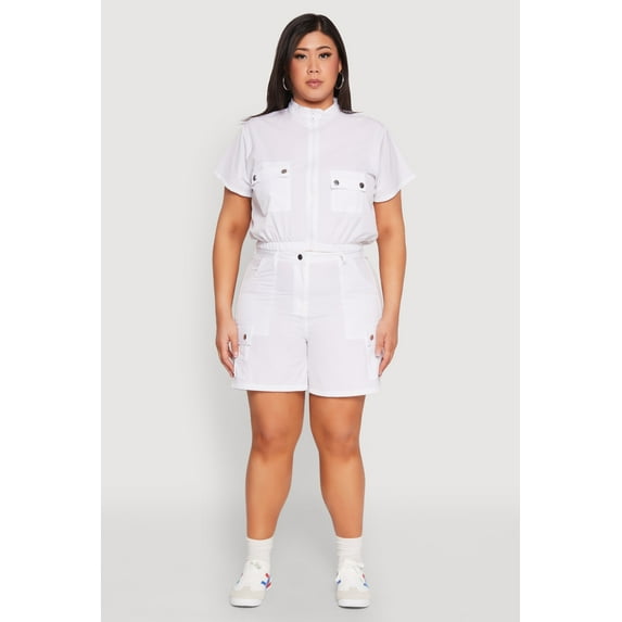 Womens Plus Size Nylon High Waist Cargo Shorts