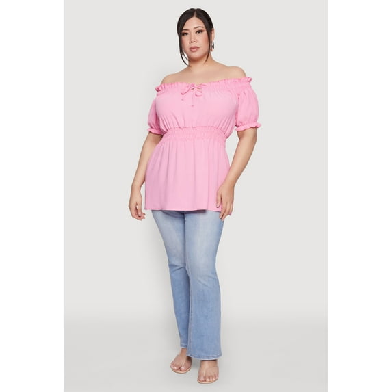 Womens Plus Size Off the Shoulder Peplum Top